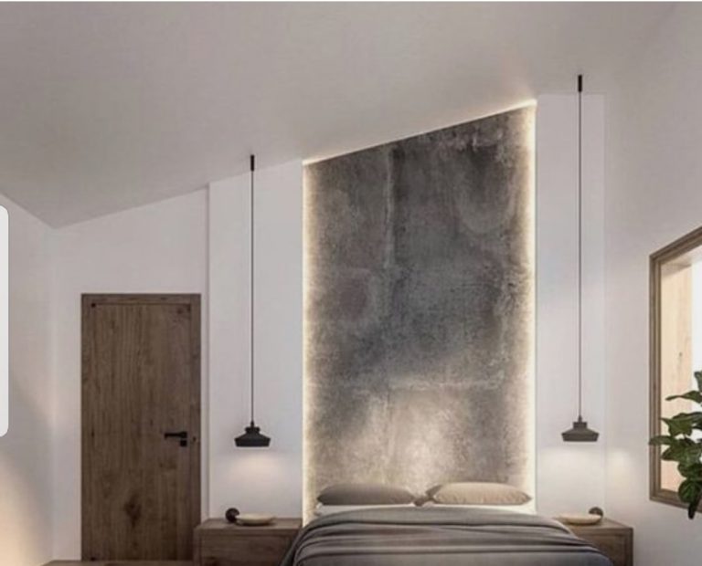 dormitorio wabi sabe con luz indirecta
