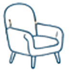 Icono de butaca dibujada en trazo azul