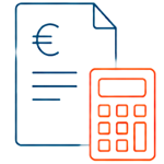 Icono de presupuesto con símbolo del euro y calculadora
