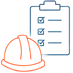 Icono de casco de obra y lista de verificación