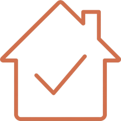 Icono de línea de una casa con una marca de verificación