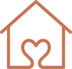 Icono de línea de una casa con un corazón dentro