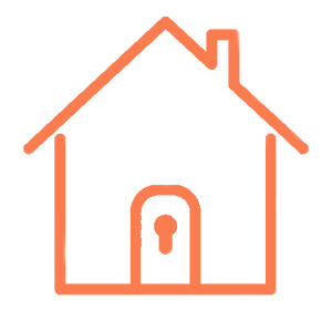 Symbol eines Hauses mit Tür in oranger Linie