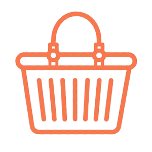 Symbol eines Einkaufskorbs in oranger Linie