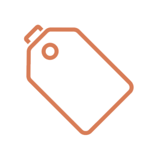 Symbol eines Preisschilds in oranger Linie