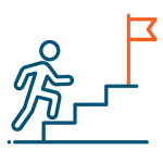 Icono de una persona subiendo escaleras hacia una bandera