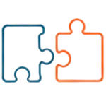 Icono de dos piezas de puzle en azul y naranja